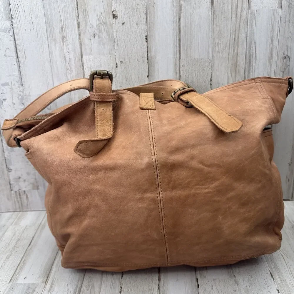 Viola Castellani Italy Leather Studded￼Slouchy Shoulder Bag Purse Cognac Tan￼